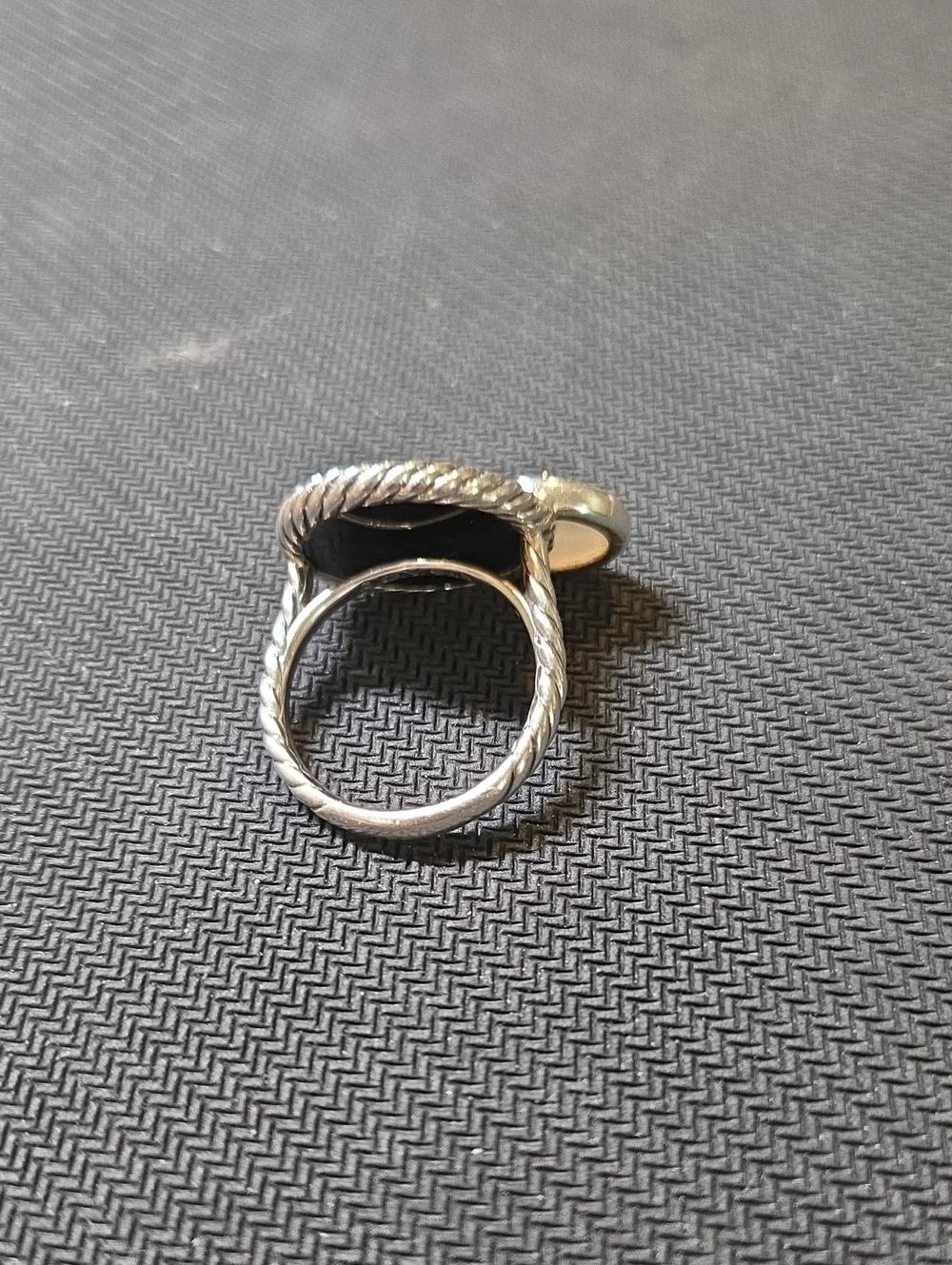 Elements Silver Dual Disc Black Onyx & White Mother Of Pearl Statement Ring